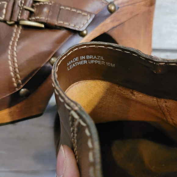 MIA Women's 10 Brown Leather studded heeled mules clogs bohemian hippie retro - Picture 12 of 13